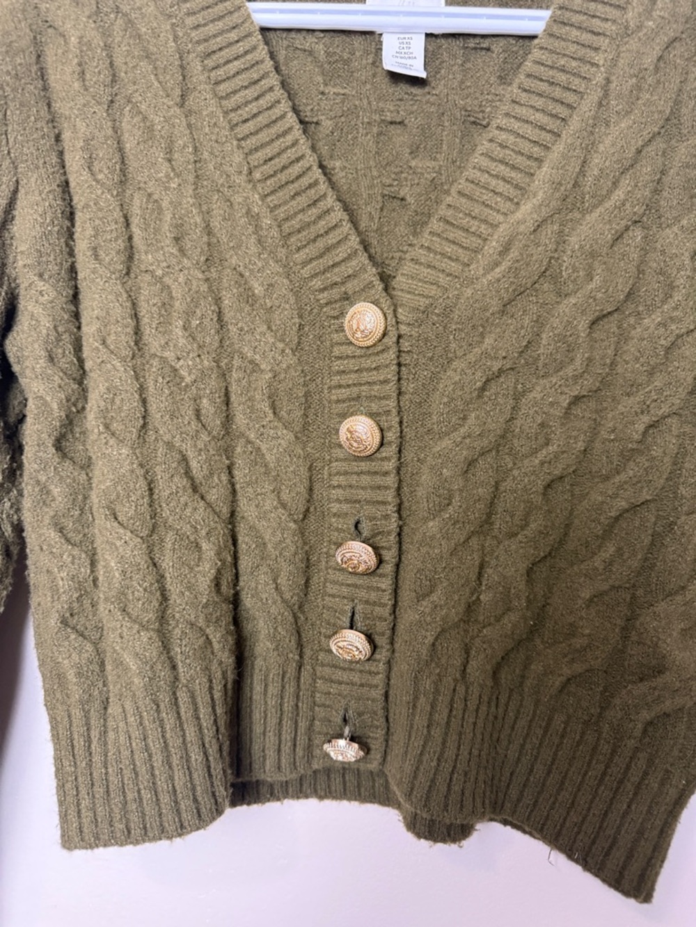H&M Olive Green Cable Knit Cardigan & Skirt Set XS Matching Co-Ord Cozy Set - Picture 4 of 10